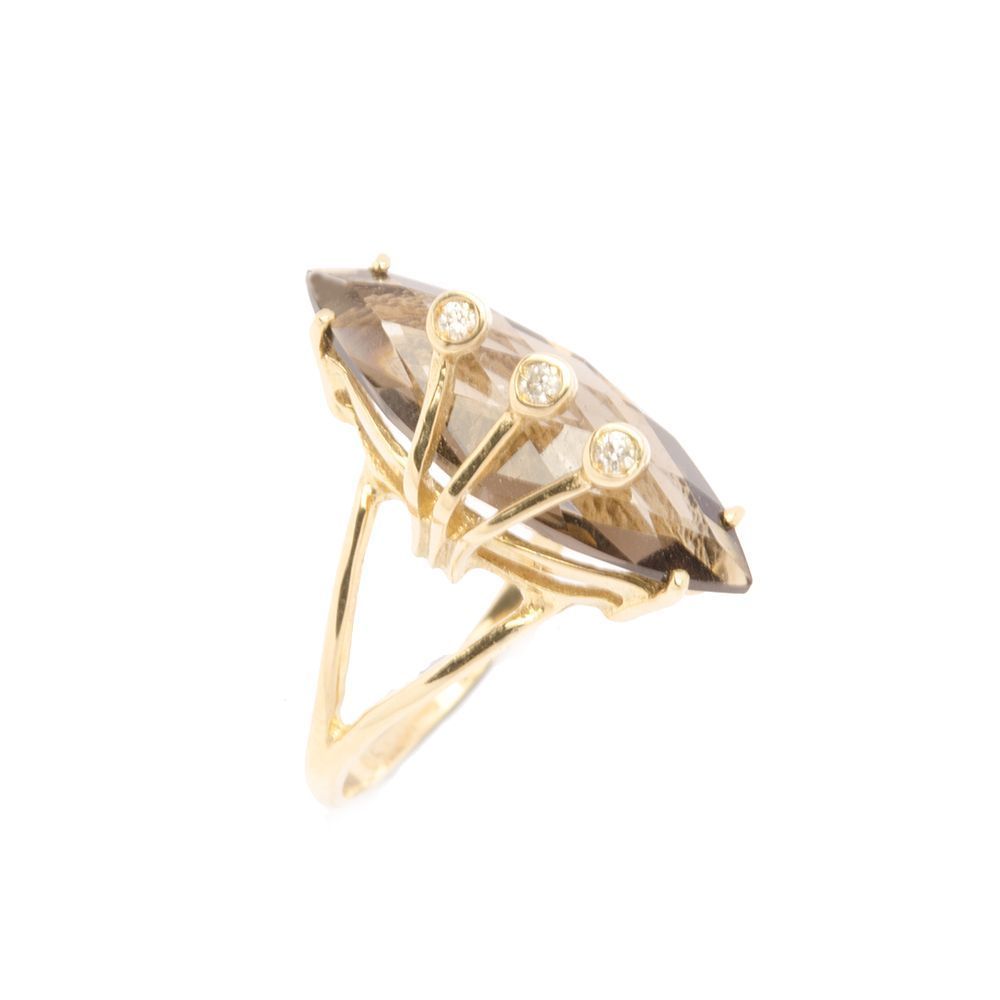Anel de Quartzo Fum� em Ouro 18 Kilates - 21581